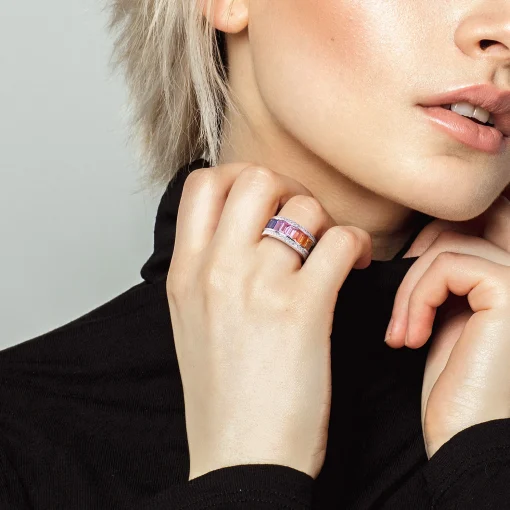 Lab Created Sapphire Spectrum Ring In Sterling Silver