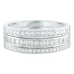 Lab Created White Sapphire Three-Piece Stack Ring Set In Sterling Silver