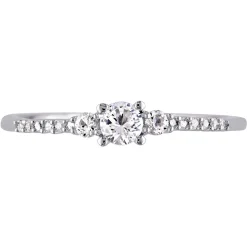 Lab Created White Sapphire & Diamond Ring In Sterling Silver