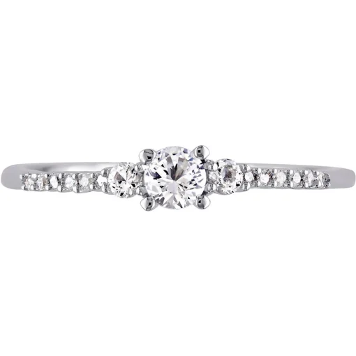 Lab Created White Sapphire & Diamond Ring In Sterling Silver