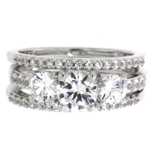 Lab Created White Sapphire Stackable Ring Set With Three Pieces In Sterling Silver