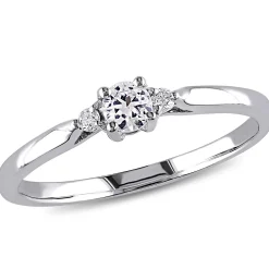 Lab Created White Sapphire & Diamond Ring In Sterling Silver