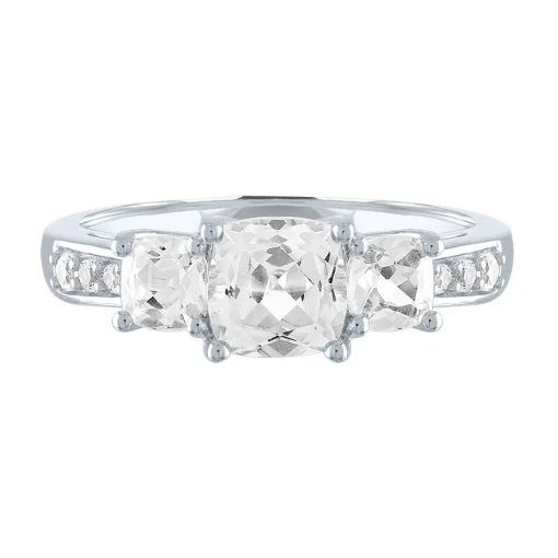 Lab Created White Sapphire Ring With Three-Stone Cushion-Cut In Sterling Silver