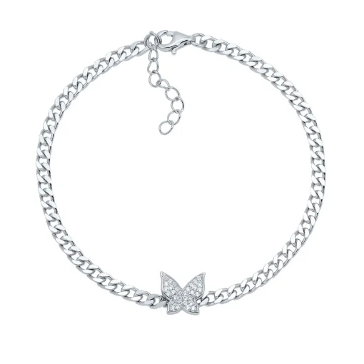 Lab Created White Sapphire Butterfly Bracelet In Sterling Silver