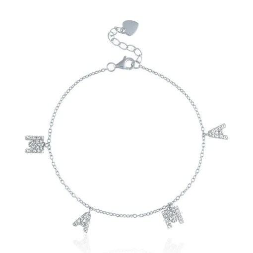 Lab Created White Sapphire Mama Bracelet In Sterling Silver