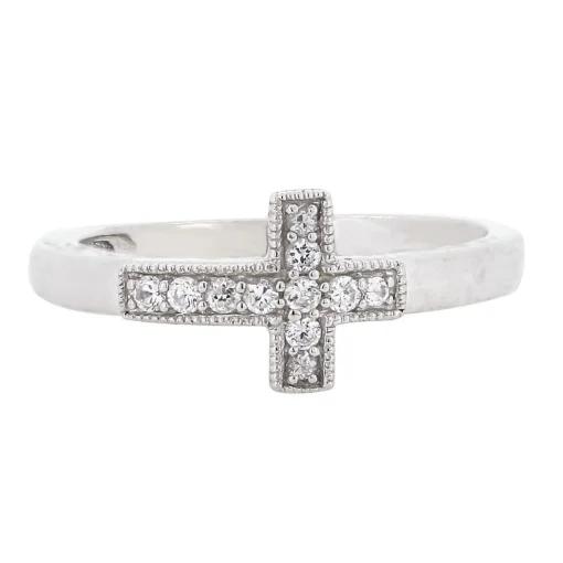 Lab Created White Sapphire Cross Stack Ring In Sterling Silver