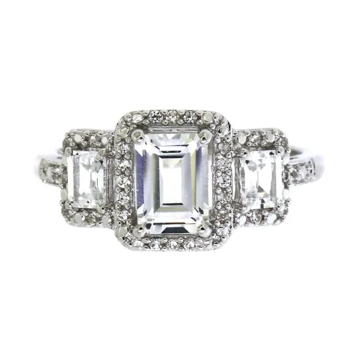 Lab Created White Sapphire Three-Stone Ring In Sterling Silver