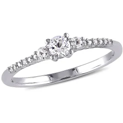 Lab Created White Sapphire & Diamond Ring In Sterling Silver