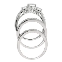 Lab Created White Sapphire Stackable Ring Set With Three Pieces In Sterling Silver