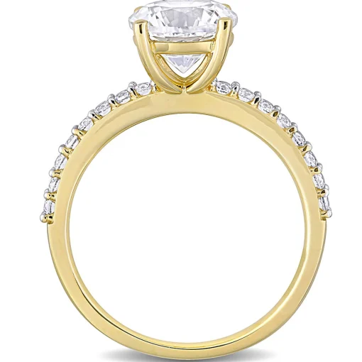 Lab Created White Sapphire Ring With Pave Band In 10K Yellow Gold (2 3/4 Ct. Tw.)
