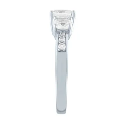 Lab Created White Sapphire Ring With Three-Stone Cushion-Cut In Sterling Silver