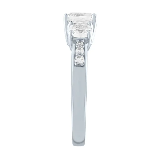 Lab Created White Sapphire Ring With Three-Stone Cushion-Cut In Sterling Silver