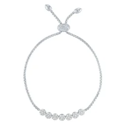 Lab Created White Sapphire Flower Cluster Bolo Bracelet In Sterling Silver