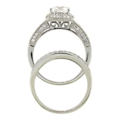 Lab Created White Sapphire Halo Ring Set In Sterling Silver