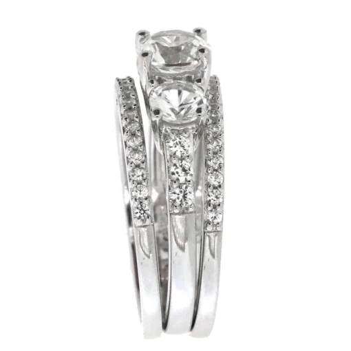 Lab Created White Sapphire Stackable Ring Set With Three Pieces In Sterling Silver