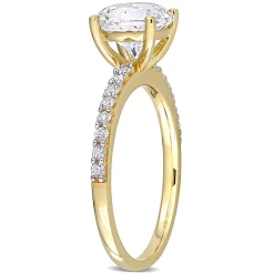 Lab Created White Sapphire Ring With Pave Band In 10K Yellow Gold (2 3/4 Ct. Tw.)