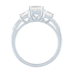 Lab Created White Sapphire Ring With Three-Stone Cushion-Cut In Sterling Silver