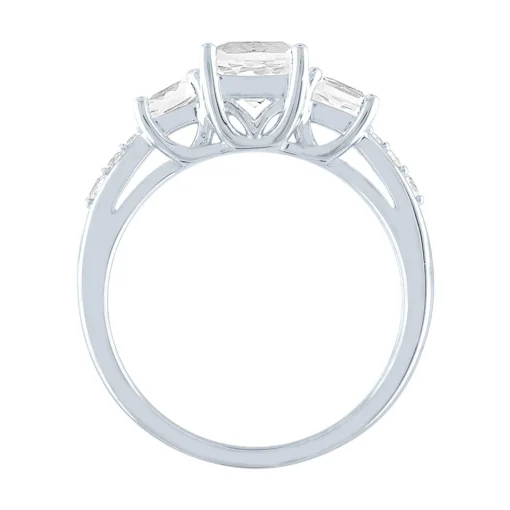 Lab Created White Sapphire Ring With Three-Stone Cushion-Cut In Sterling Silver