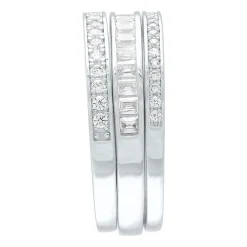 Lab Created White Sapphire Three-Piece Stack Ring Set In Sterling Silver