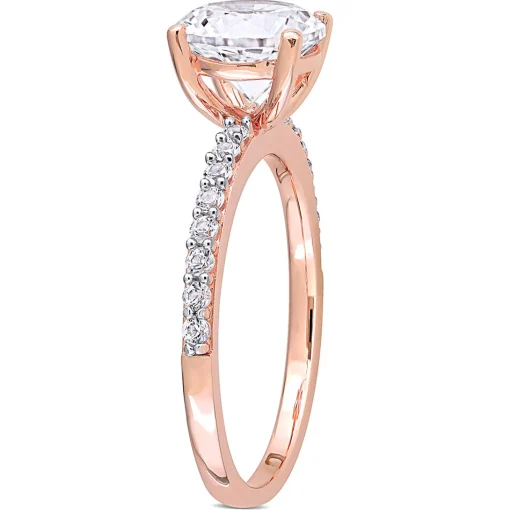 Lab Created White Sapphire Ring With Pave Band In 10K Rose Gold (2 3/4 Ct. Tw.)