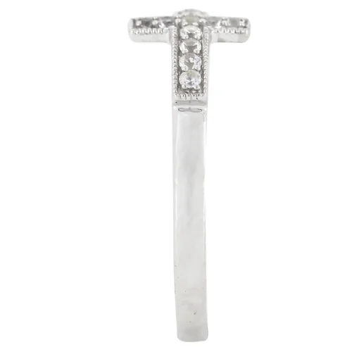 Lab Created White Sapphire Cross Stack Ring In Sterling Silver