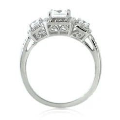 Lab Created White Sapphire Three-Stone Ring In Sterling Silver