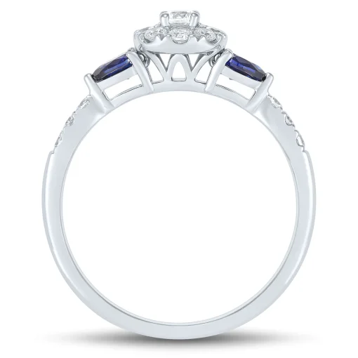Lab Grown Diamond & Blue Sapphire Promise Ring In White Gold (1/3 Ct. Tw.)