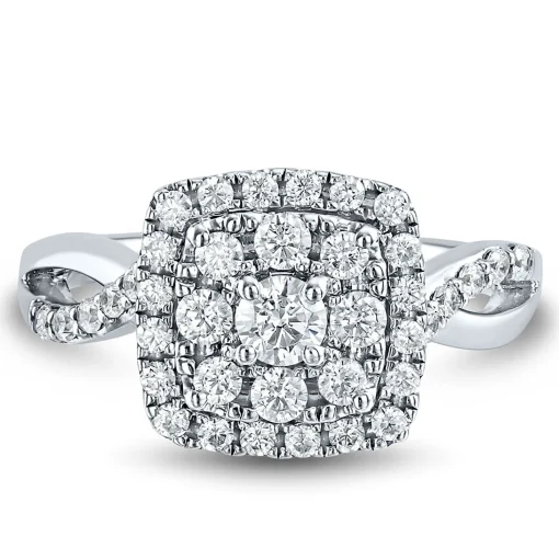 Lab Grown Diamond Cushion Cluster Ring In 14K White Gold (3/4 Ct. Tw.)