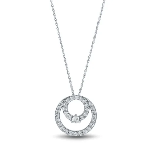 Lab Grown Diamond Double Circle Pendant In 14K White Gold (1/2 Ct. Tw.)