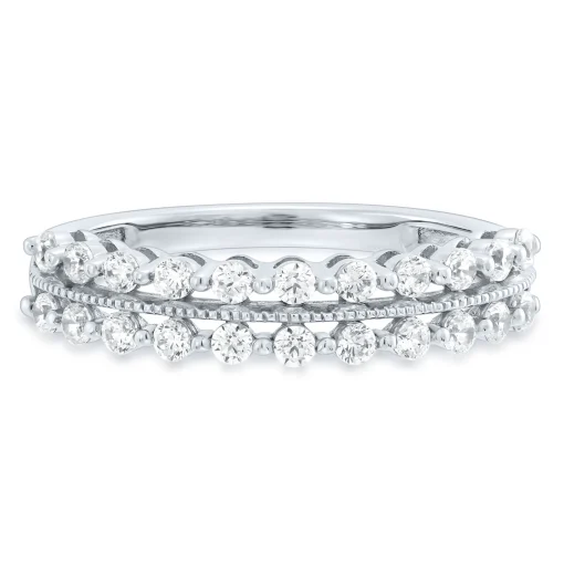 Lab Grown Diamond Double Row Milgrain Band In 14K White Gold (1/2 Ct. Tw.)