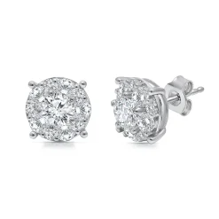 Lab Grown Diamond Halo Stud Earrings In 14K Gold