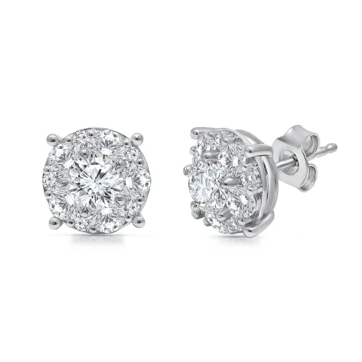 Lab Grown Diamond Halo Stud Earrings In 14K Gold