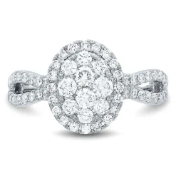 Lab Grown Diamond Oval Cluster Engagement Ring In 14K White Gold (1 Ct. Tw.)