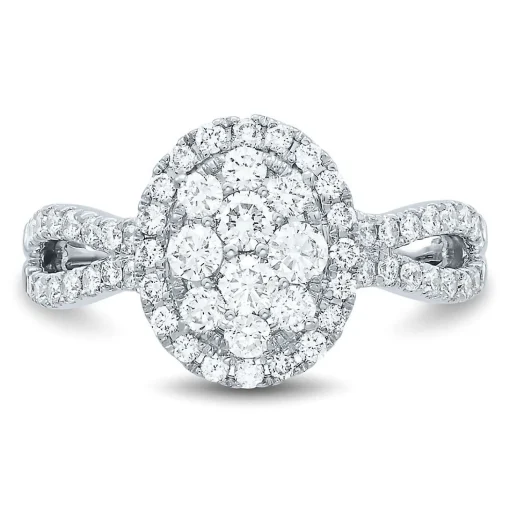 Lab Grown Diamond Oval Cluster Engagement Ring In 14K White Gold (1 Ct. Tw.)