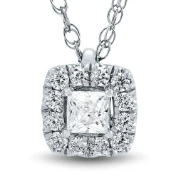 Lab Grown Diamond Princess-Cut Halo Pendant In (1/4 Ct. Tw.)