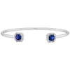 Lab-Created Blue Sapphire Cuff Bracelet With Lab-Created White Sapphire In Sterling Silver