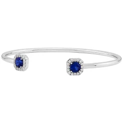 Lab-Created Blue Sapphire Cuff Bracelet With Lab-Created White Sapphire In Sterling Silver