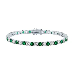 Lab-Created Emerald & White Sapphire Bracelet In Sterling Silver