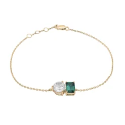 Lab-Created Emerald And Lab-Created White Sapphire Two-Stone Bracelet In Vermeil