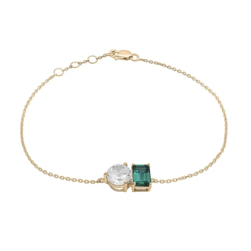 Lab-Created Emerald And Lab-Created White Sapphire Two-Stone Bracelet In Vermeil