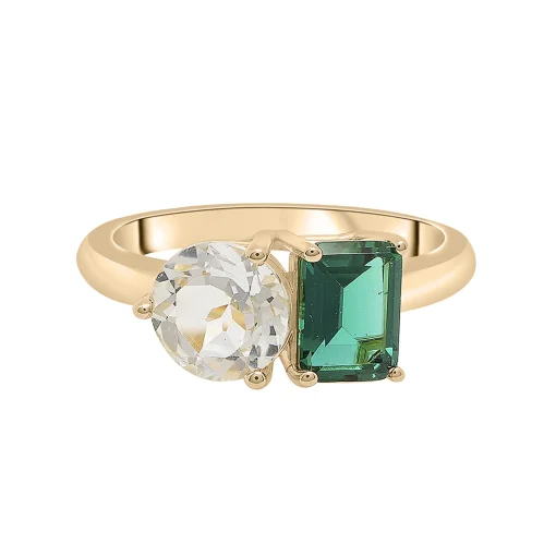 Lab-Created Emerald And Lab-Created White Sapphire Two-Stone Ring In Vermeil