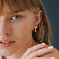 Lab-Created Emerald And Lab-Created White Sapphire Two-Stone Earrings In Vermeil