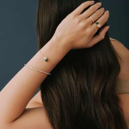 Lab-Created Emerald And Lab-Created White Sapphire Two-Stone Bracelet In Vermeil