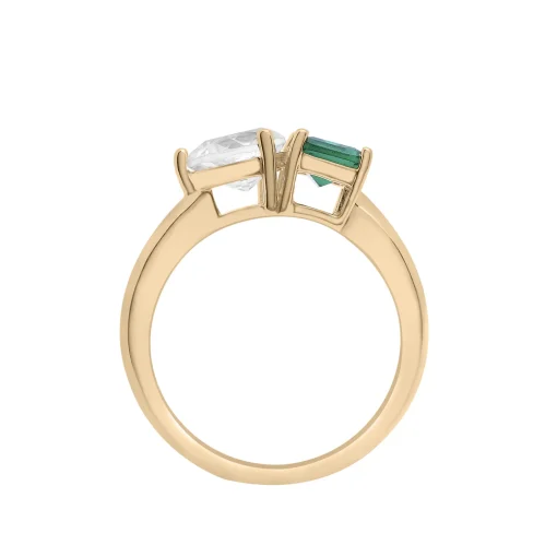 Lab-Created Emerald And Lab-Created White Sapphire Two-Stone Ring In Vermeil