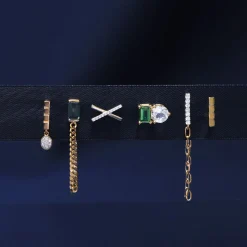 Lab-Created Emerald And Lab-Created White Sapphire Two-Stone Earrings In Vermeil
