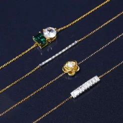 Lab-Created Emerald And Lab-Created White Sapphire Two-Stone Bracelet In Vermeil