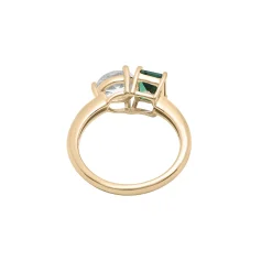 Lab-Created Emerald And Lab-Created White Sapphire Two-Stone Ring In Vermeil
