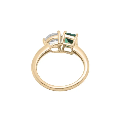Lab-Created Emerald And Lab-Created White Sapphire Two-Stone Ring In Vermeil