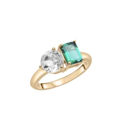 Lab-Created Emerald And Lab-Created White Sapphire Two-Stone Ring In Vermeil