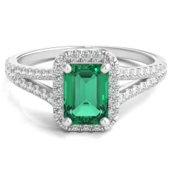 Lab-Created Emerald Ring With Lab-Created White Sapphires In Sterling Silver